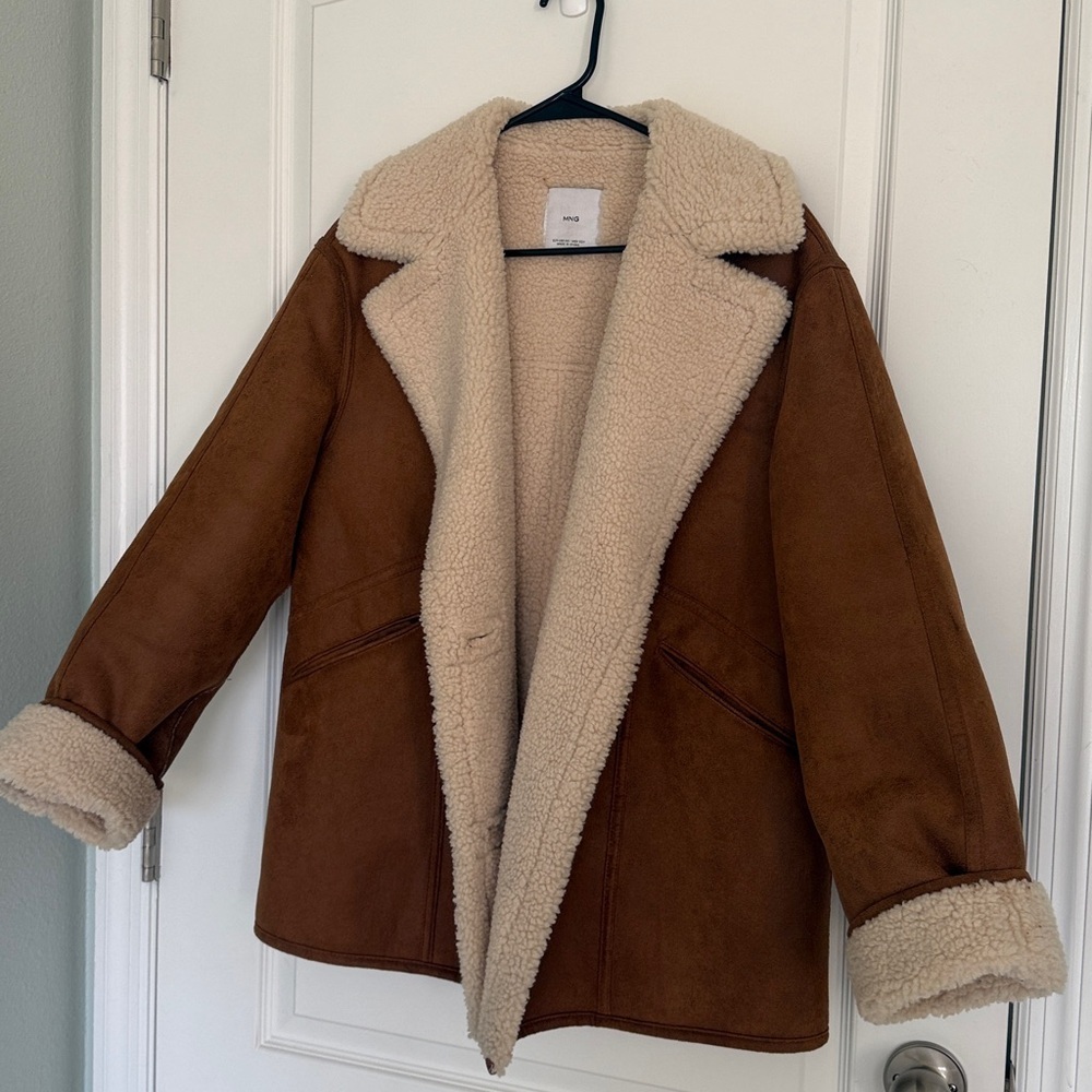 MANGO Oversized Cognag Tan Shearling Jacket Coat Size XS - Small Oversized - Picture 16 of 16
